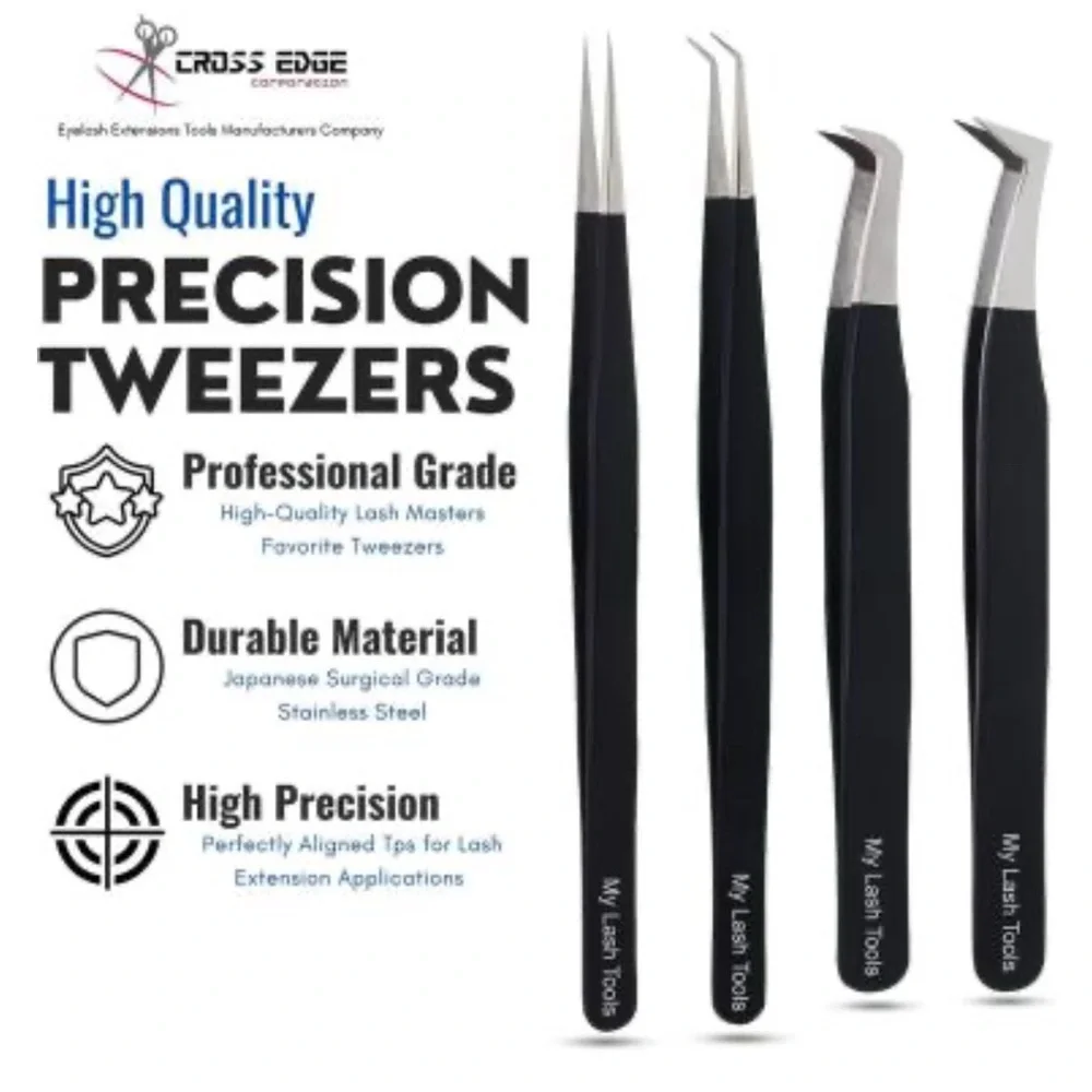Jbh* New! My Lash Tools Fiber Tip Eyelash Tweezers for Extensions Set of 4